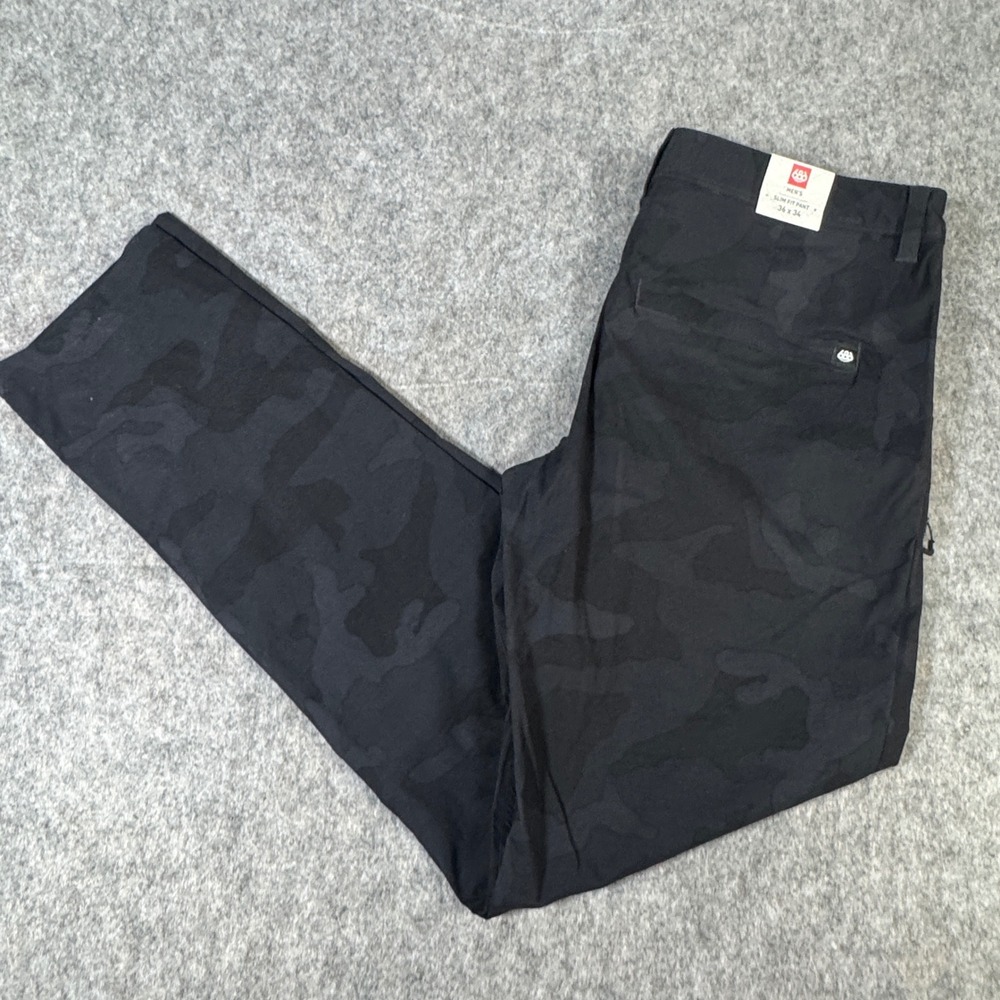 686 Everywhere Featherlight Chino Pants Mens 36x34 Black Camo Slim Fit KCRGNS21